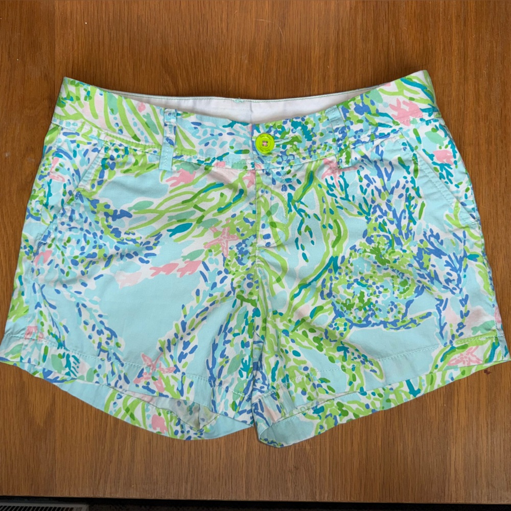 Lilly Pulitzer Printed Shorts Blue Green Floral Cotton | Size 6